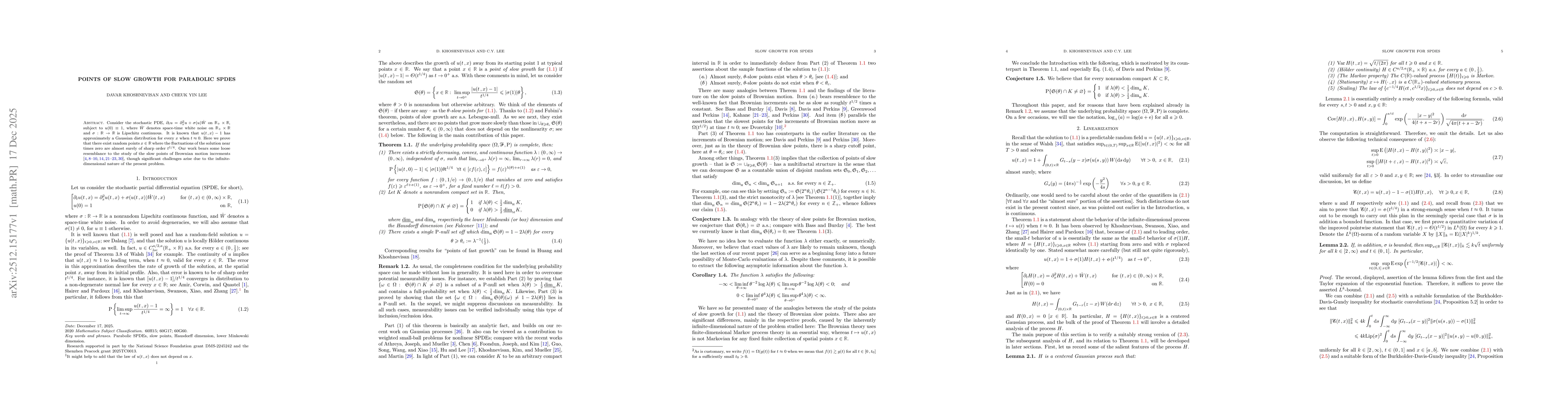 Thumbnail for Points of slow growth for parabolic SPDEs