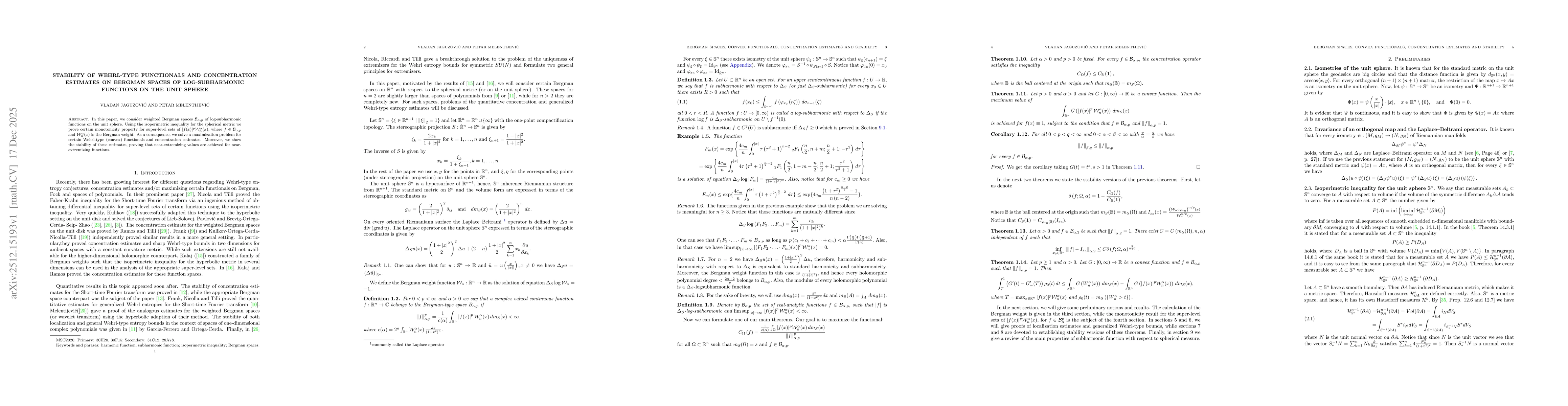 Thumbnail for Stability of Wehrl-type Functionals and Concentration Estimates on Bergman Spaces of Log-Subharmonic Functions on the Unit Sphere