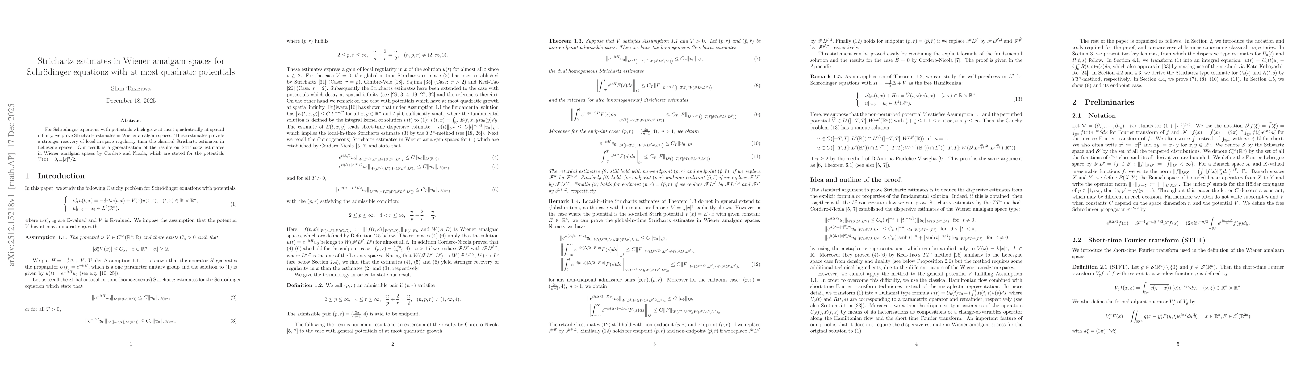 Thumbnail for Strichartz estimates in Wiener amalgam spaces for Schrödinger equations with at most quadratic potentials