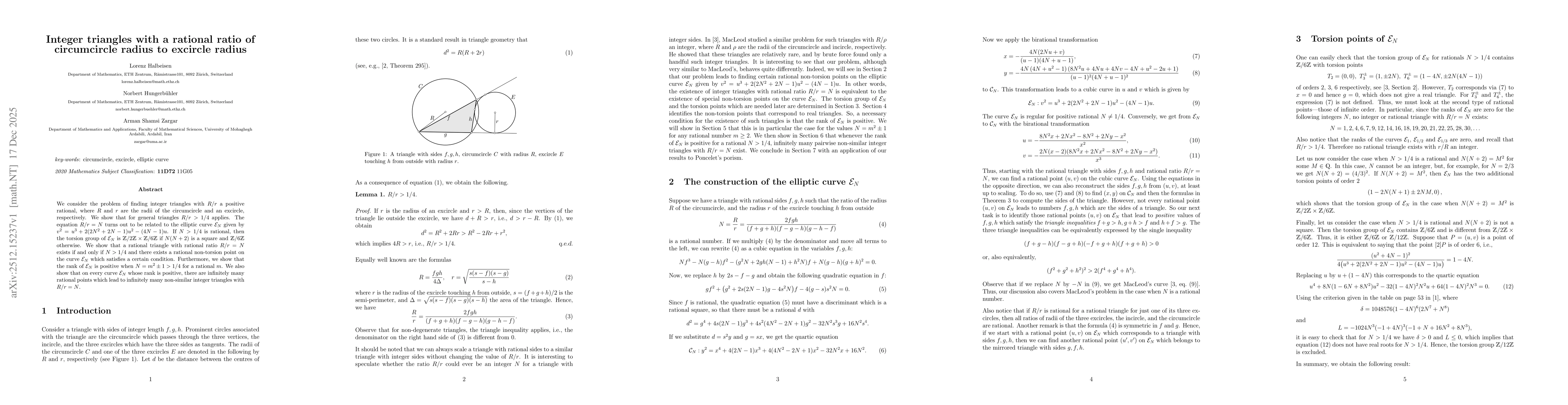 Thumbnail for Integer triangles with a rational ratio of circumcircle radius to excircle radius