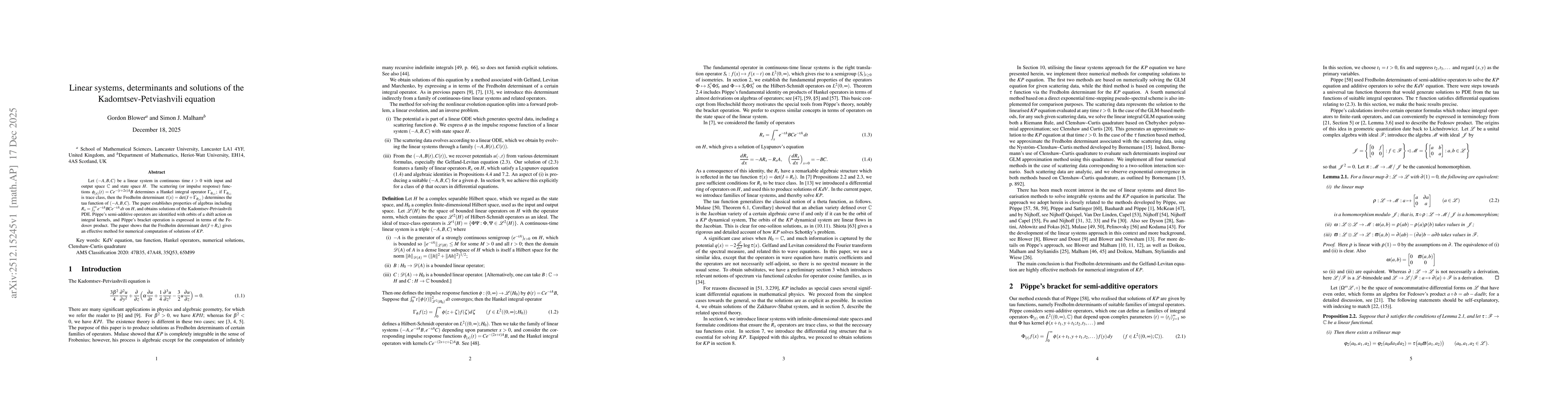 Thumbnail for Linear systems, determinants and solutions of the Kadomtsev-Petviashvili equation