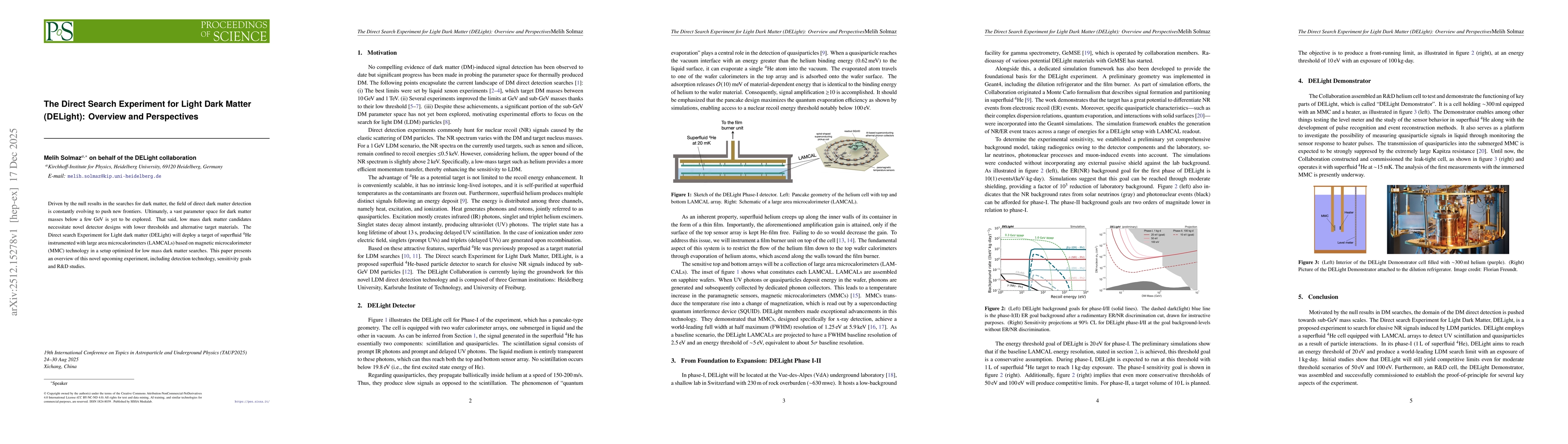 Thumbnail for The Direct Search Experiment for Light Dark Matter (DELight): Overview and Perspectives