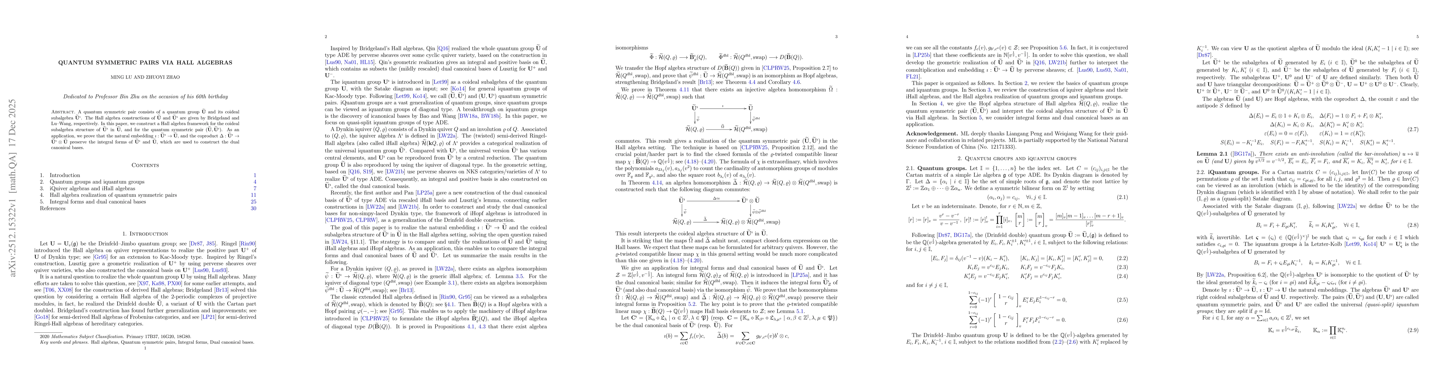 Thumbnail for Quantum symmetric pairs via Hall algebras