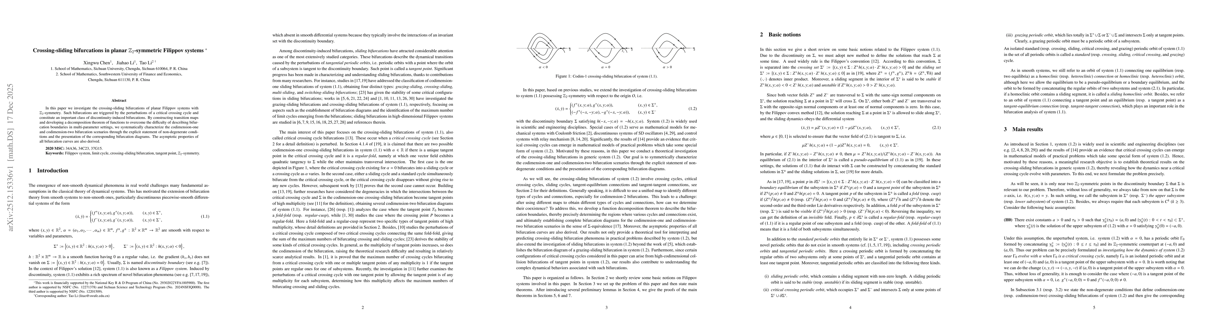 Thumbnail for Crossing-sliding bifurcations in planar $\mathbb{Z}_2$-symmetric Filippov systems