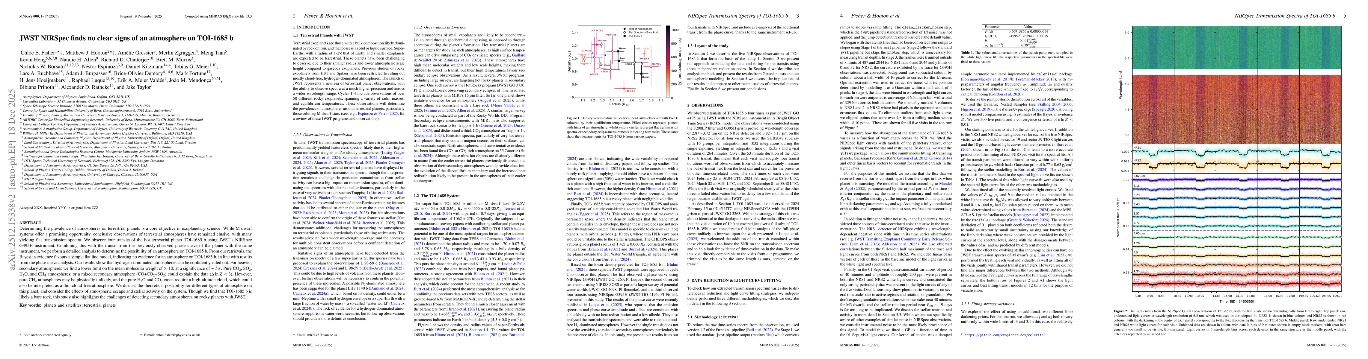 Thumbnail for JWST NIRSpec finds no clear signs of an atmosphere on TOI-1685 b