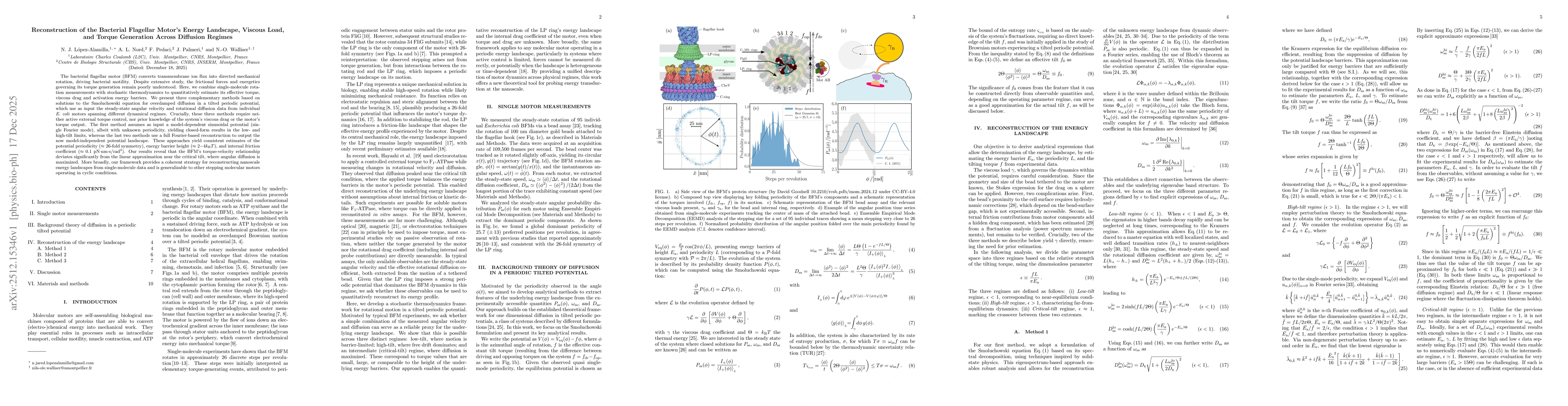 Thumbnail for Reconstruction of the Bacterial Flagellar Motor's Energy Landscape, Viscous Load, and Torque Generation Across Diffusion Regimes