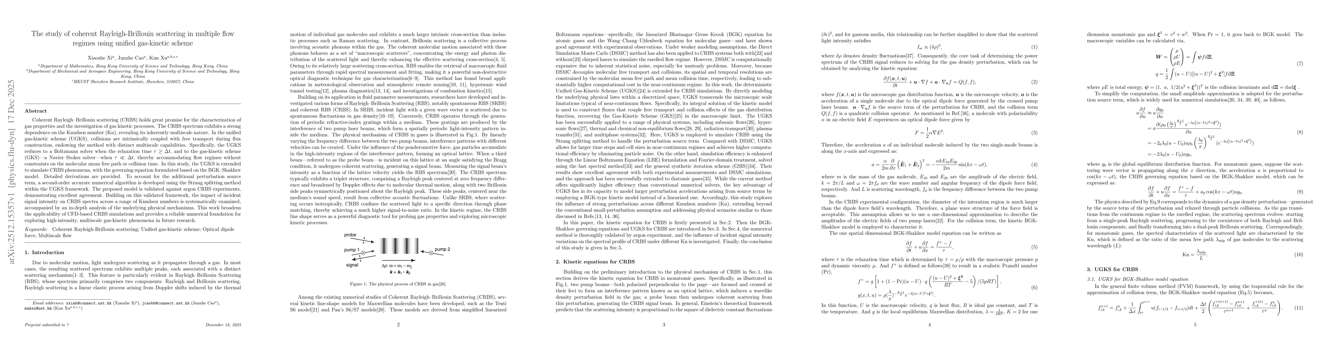 Thumbnail for The study of coherent Rayleigh-Brillouin scattering in multiple flow regimes using unified gas-kinetic scheme