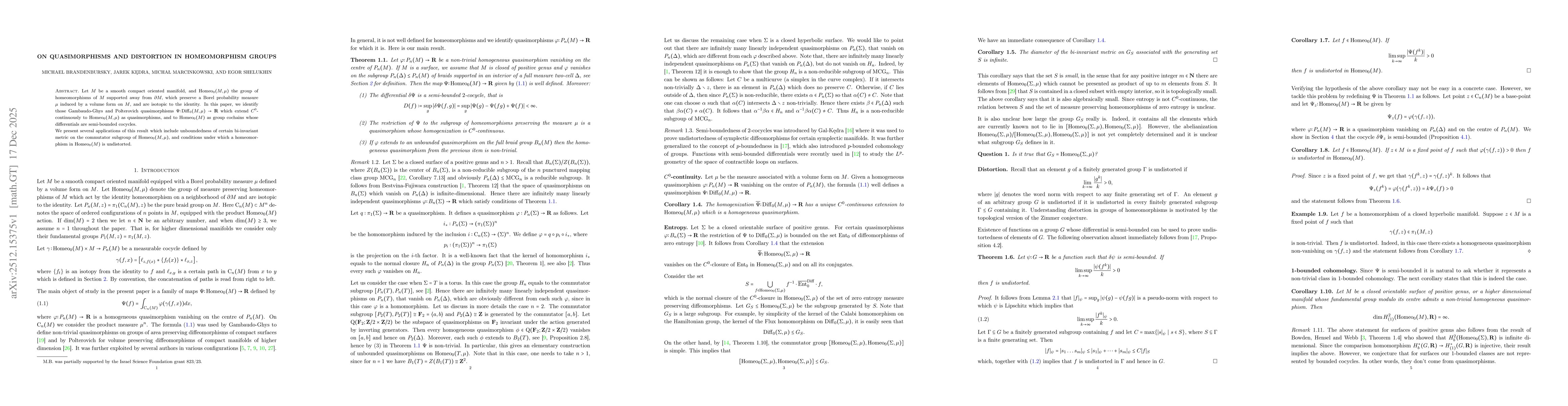 Thumbnail for On quasimorphisms and distortion in homeomorphism groups