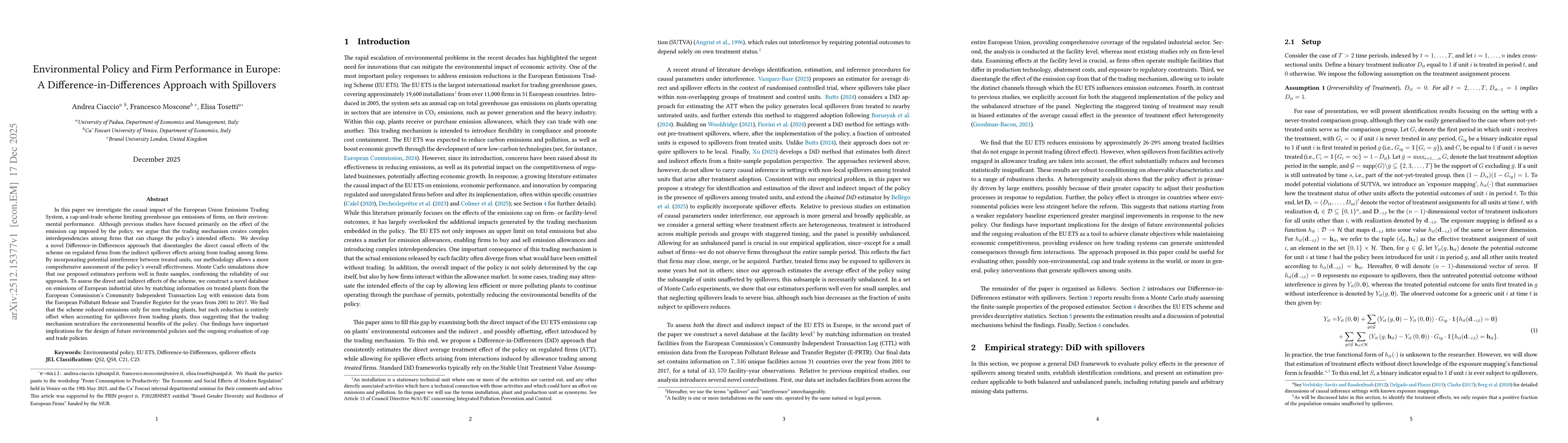 Thumbnail for Environmental Policy and Firm Performance in Europe: A Difference-in-Differences Approach with Spillovers