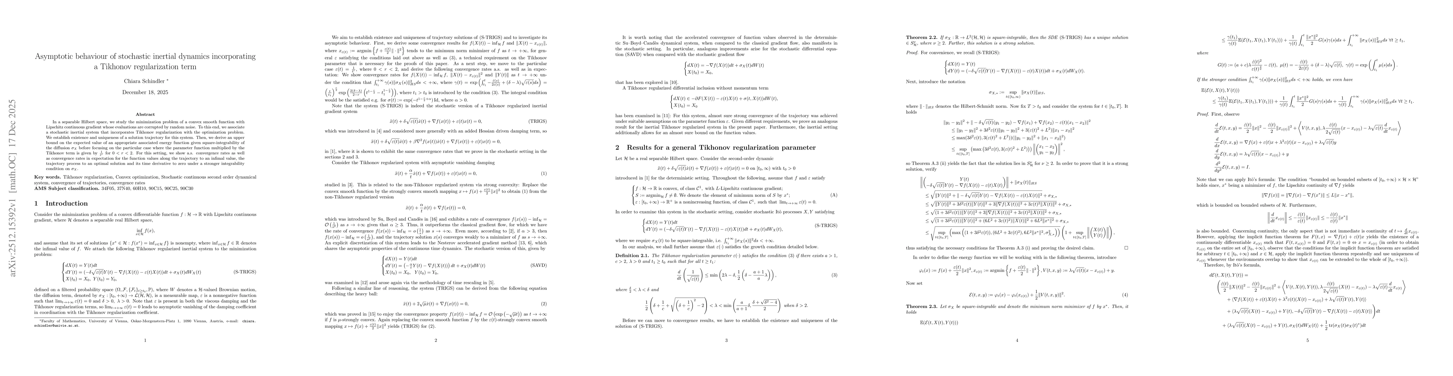 Thumbnail for Asymptotic behaviour of stochastic inertial dynamics incorporating a Tikhonov regularization term