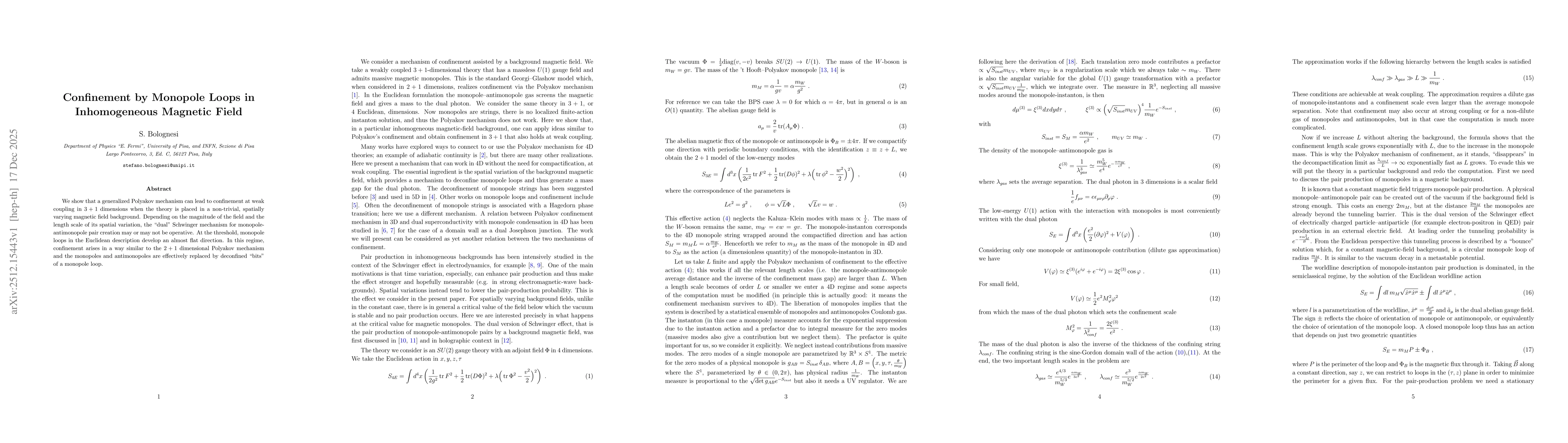 Thumbnail for Confinement by Monopole Loops in Inhomogeneous Magnetic Field