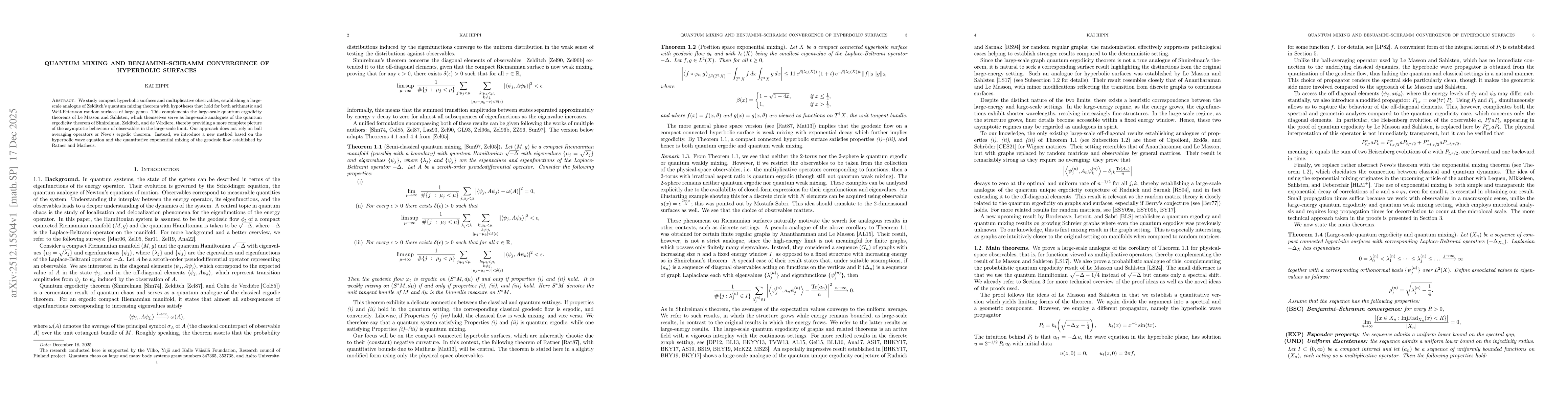 Thumbnail for Quantum Mixing and Benjamini-Schramm Convergence of Hyperbolic Surfaces