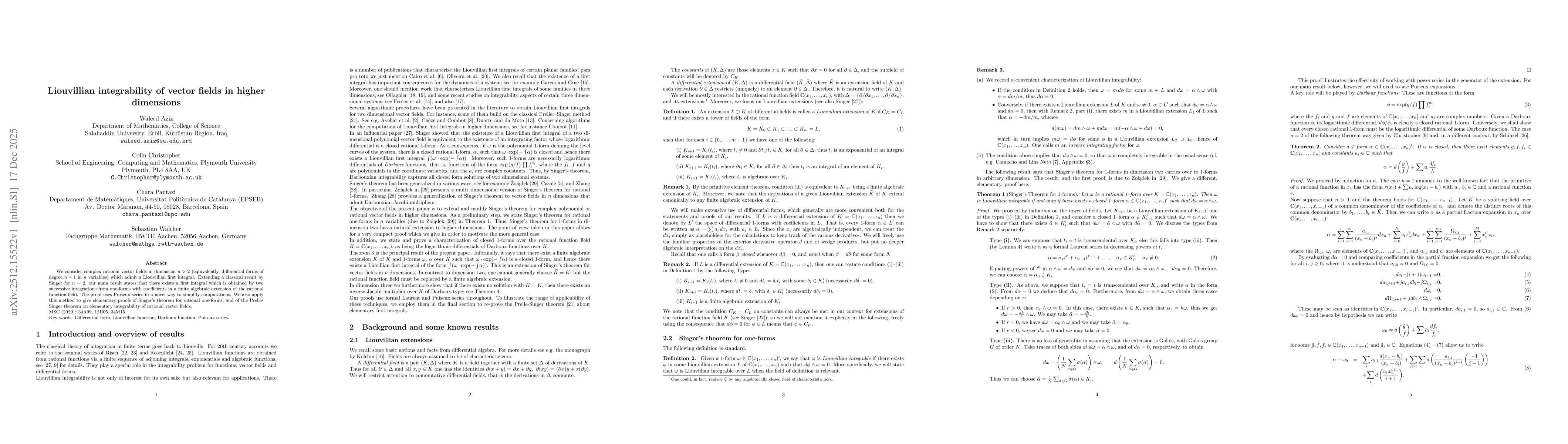 Thumbnail for Liouvillian integrability of vector fields in higher dimensions