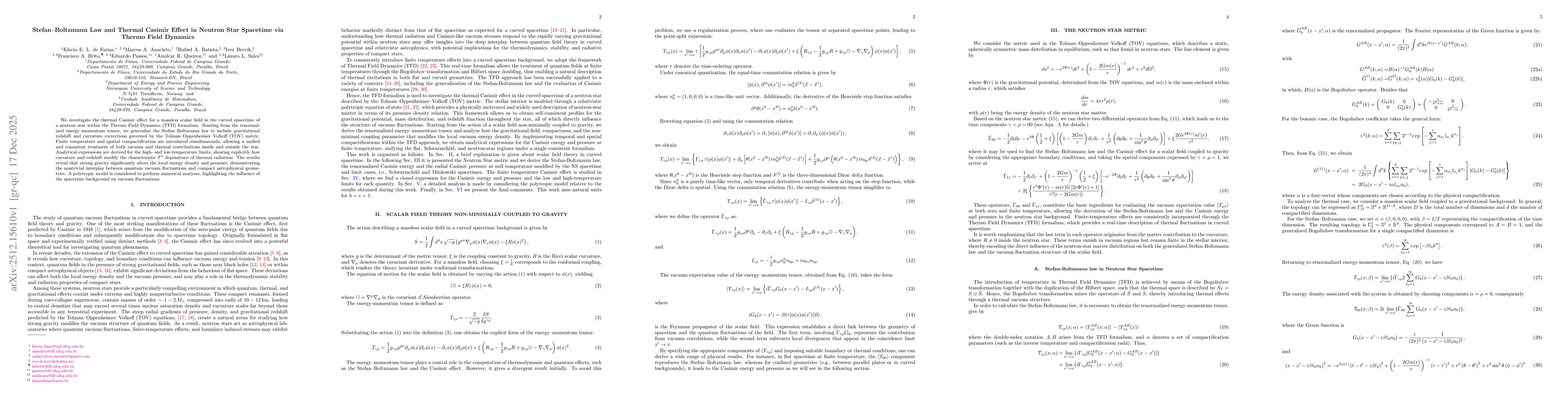 Thumbnail for Stefan-Boltzmann Law and Thermal Casimir Effect in Neutron Star Spacetime via Thermo Field Dynamics