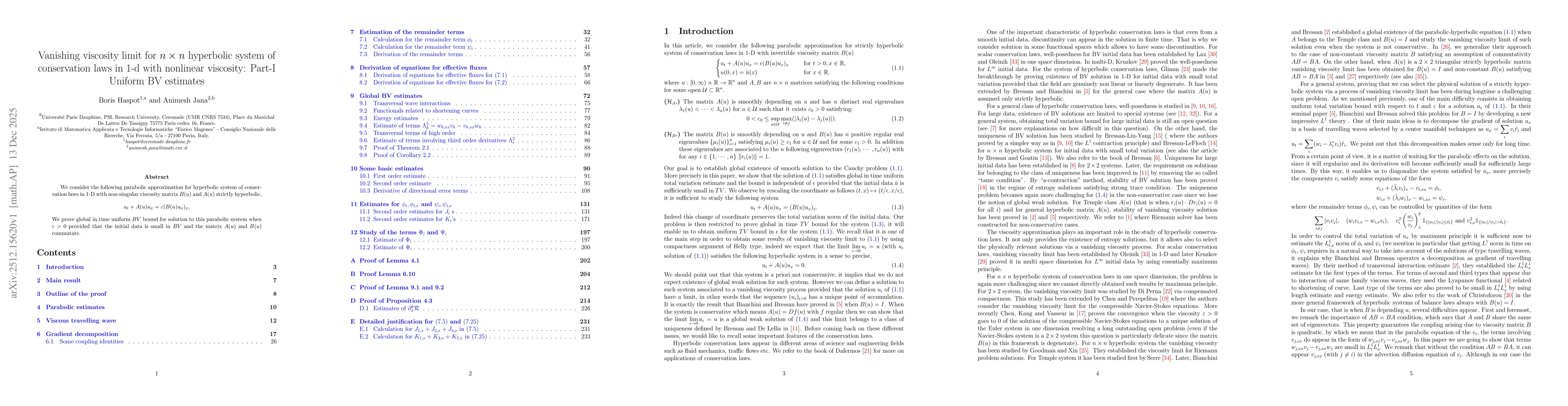 Thumbnail for Vanishing viscosity limit for $n\times n$ hyperbolic system of conservation laws in 1-d with nonlinear viscosity: Part-I Uniform BV estimates