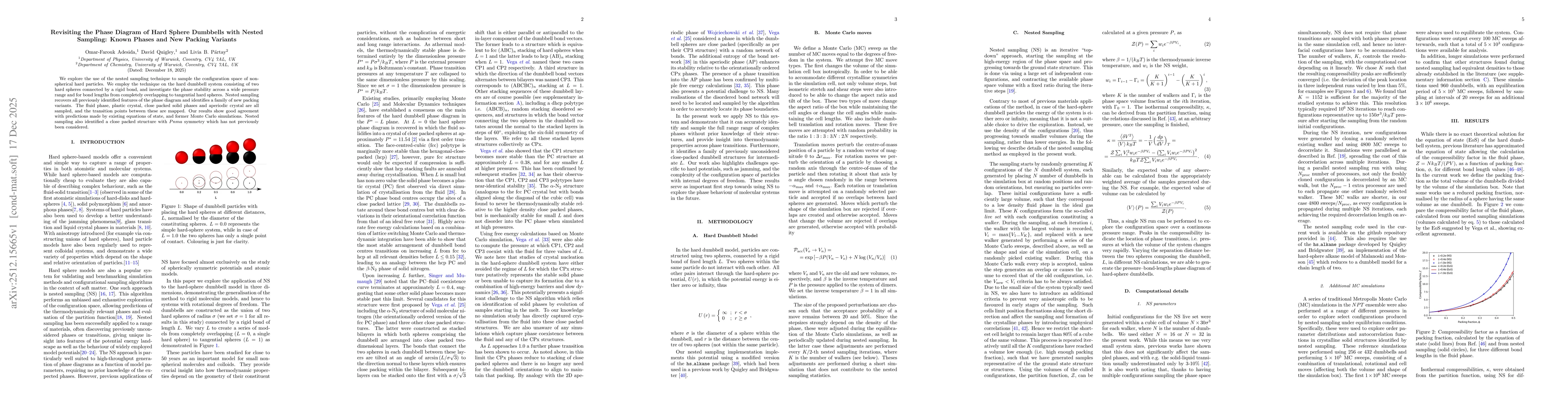 Thumbnail for Revisiting the Phase Diagram of Hard Sphere Dumbbells with Nested Sampling: Known Phases and New Packing Variants