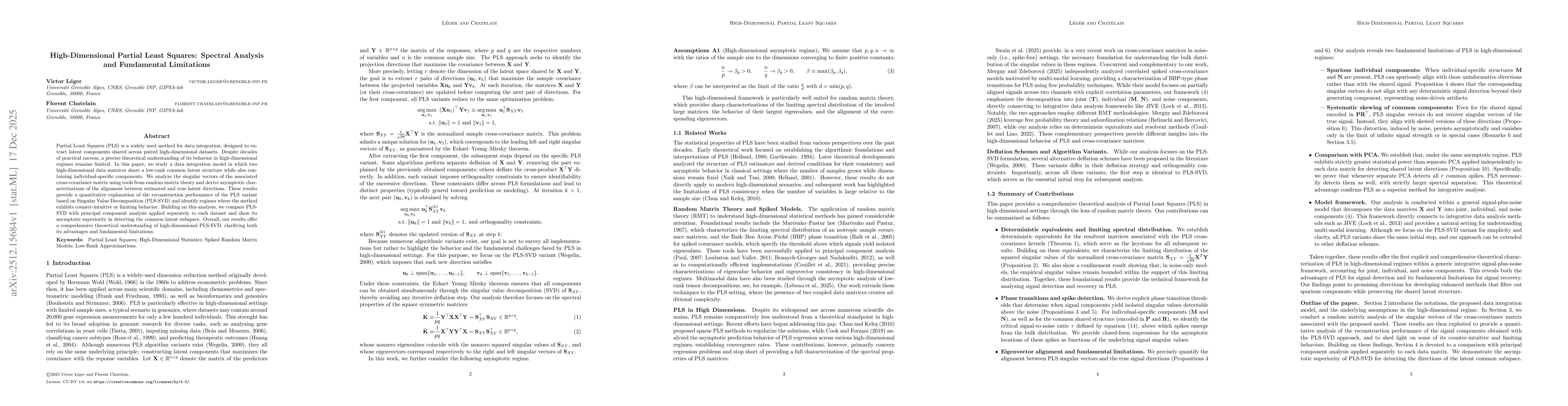 Thumbnail for High-Dimensional Partial Least Squares: Spectral Analysis and Fundamental Limitations
