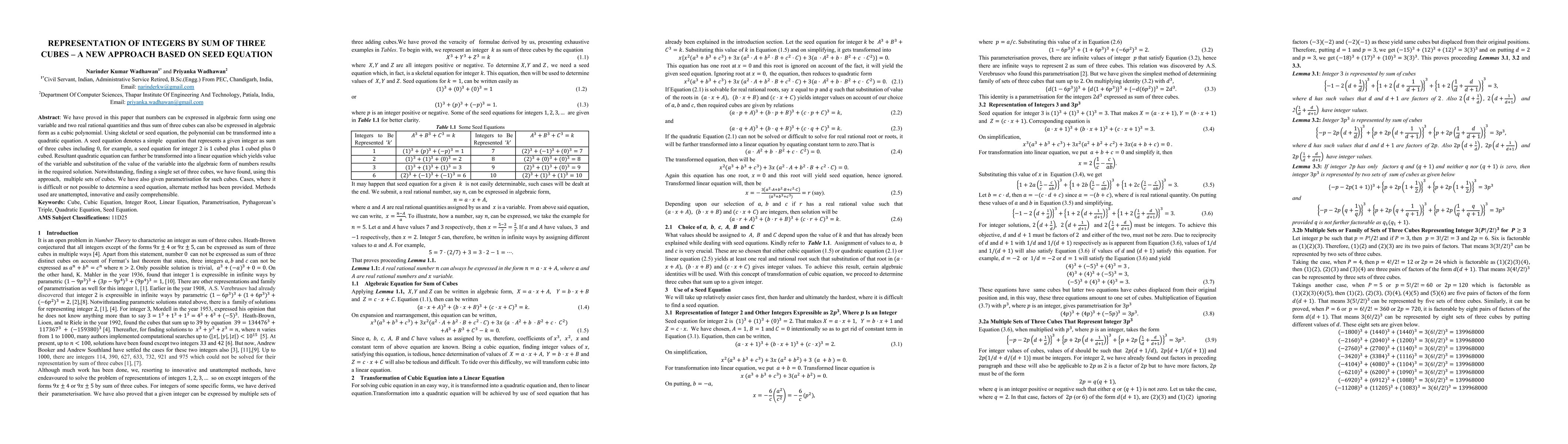 Thumbnail for Representation Of Integers By Sum Of Three Cubes, A New Approach Based On Seed Equation