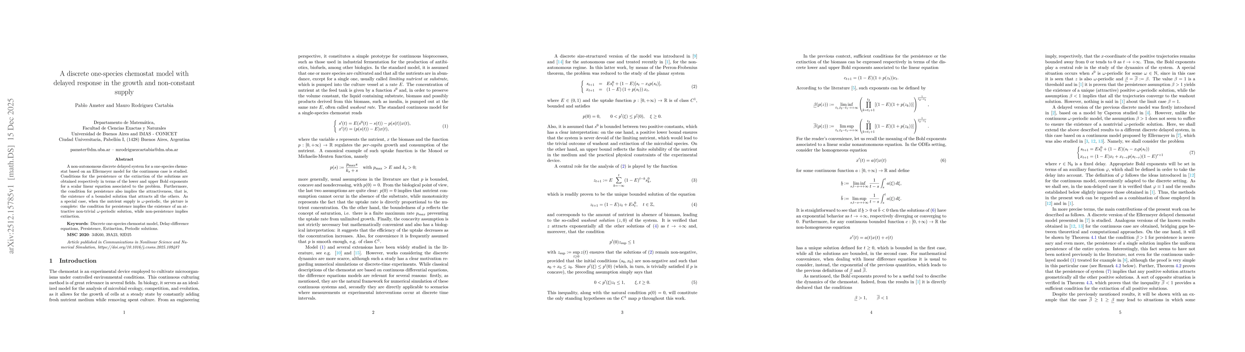 Thumbnail for A discrete one-species chemostat model with delayed response in the growth and non-constant supply