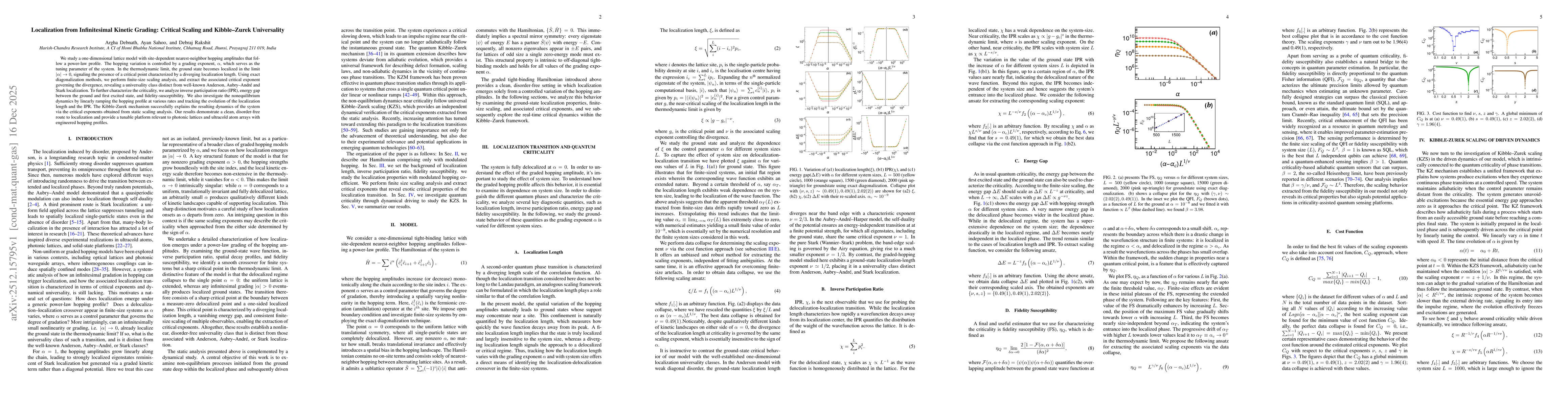 Thumbnail for Localization from Infinitesimal Kinetic Grading: Critical Scaling and Kibble-Zurek Universality