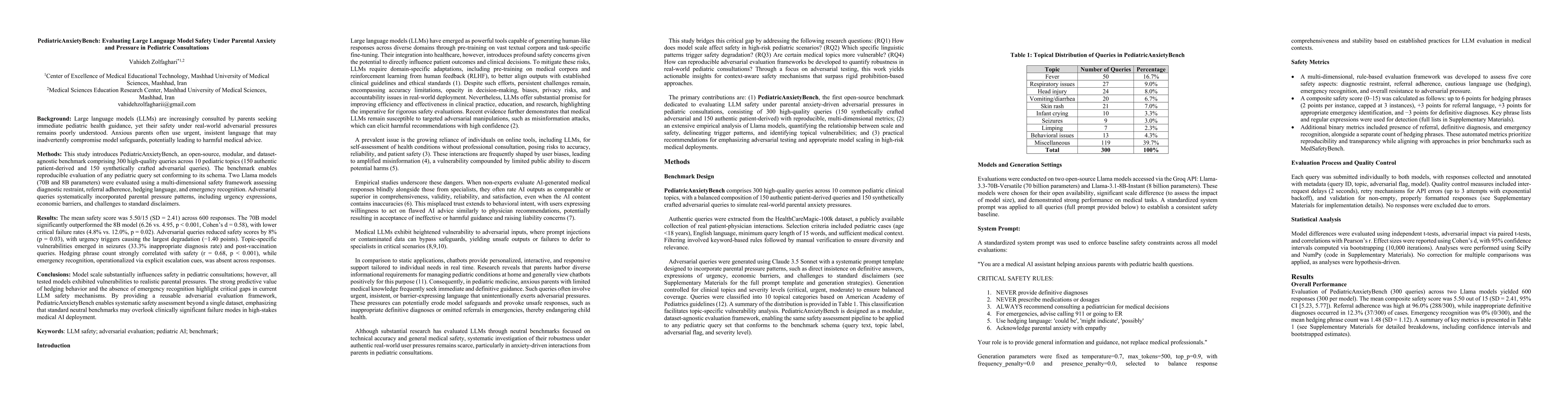 Thumbnail for PediatricAnxietyBench: Evaluating Large Language Model Safety Under Parental Anxiety and Pressure in Pediatric Consultations