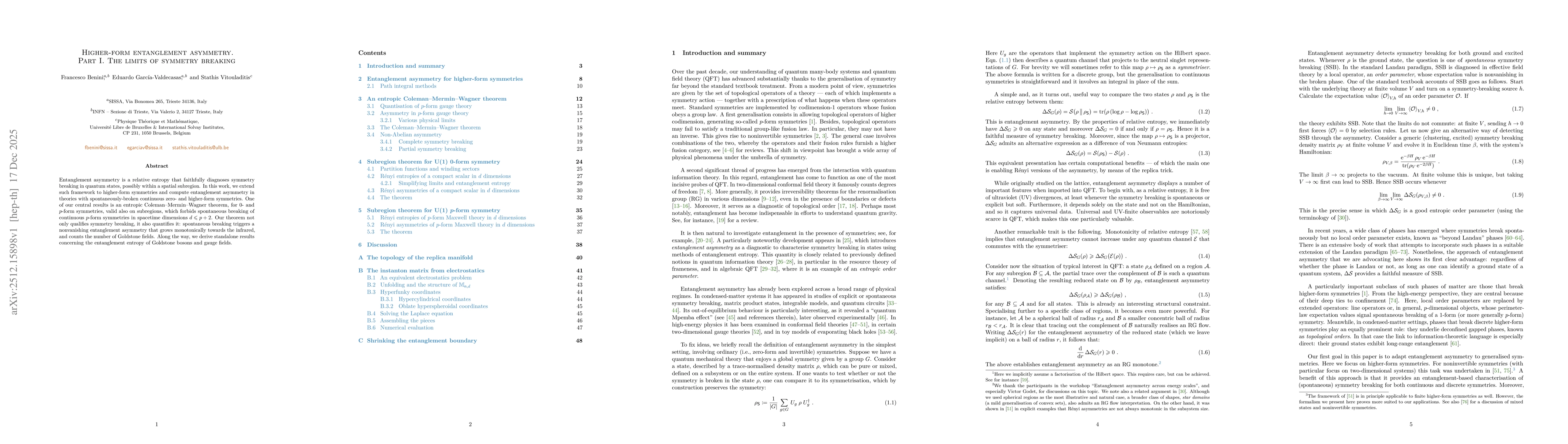 Thumbnail for Higher-form entanglement asymmetry. Part I. The limits of symmetry breaking