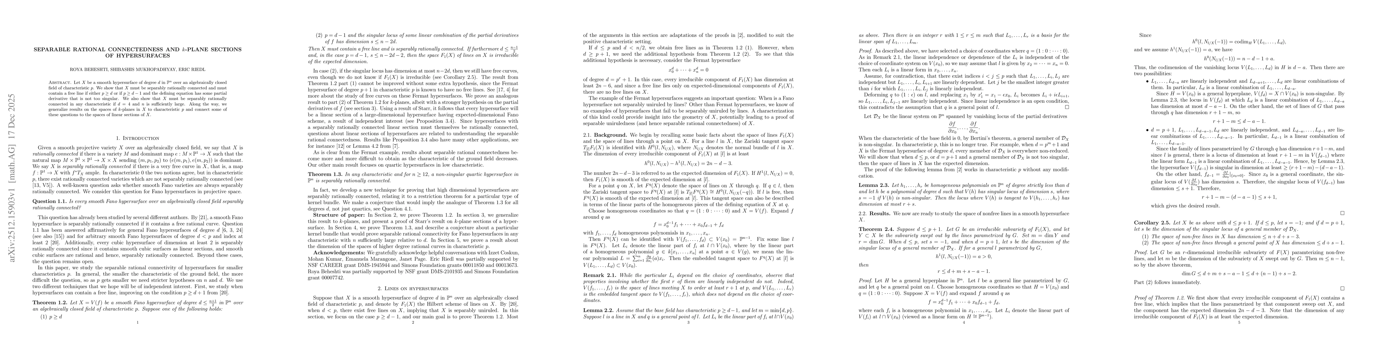 Thumbnail for Separable rational connectedness and $k$-plane sections of hypersurfaces
