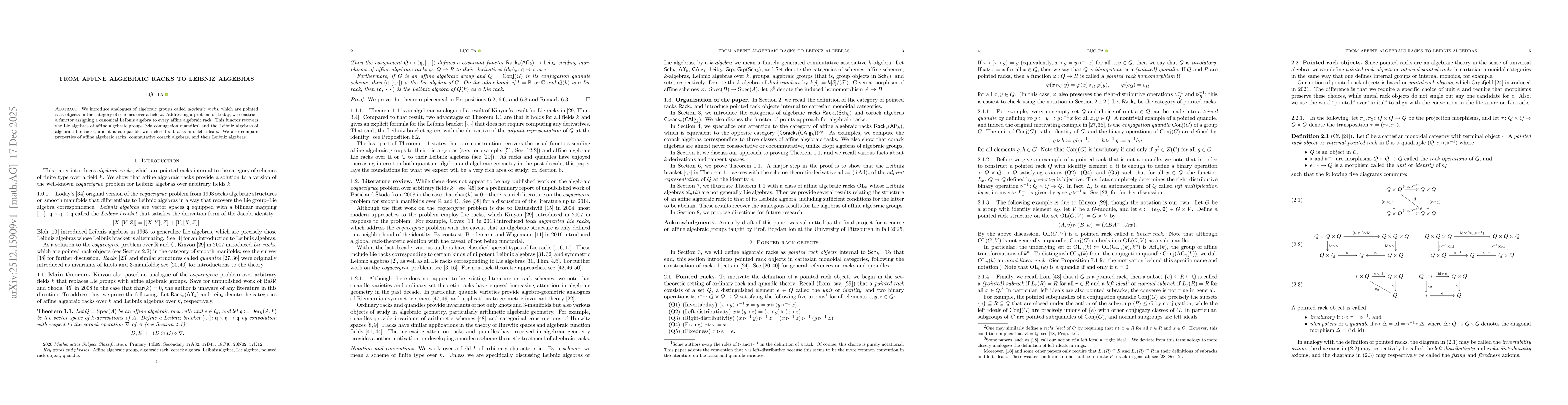 Thumbnail for From affine algebraic racks to Leibniz algebras