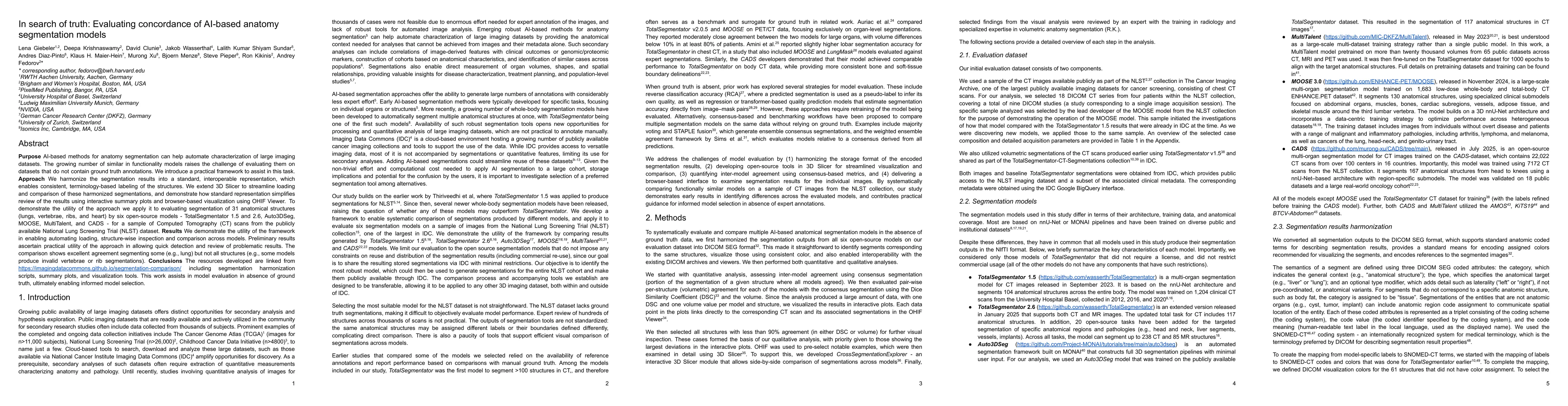 Thumbnail for In search of truth: Evaluating concordance of AI-based anatomy segmentation models