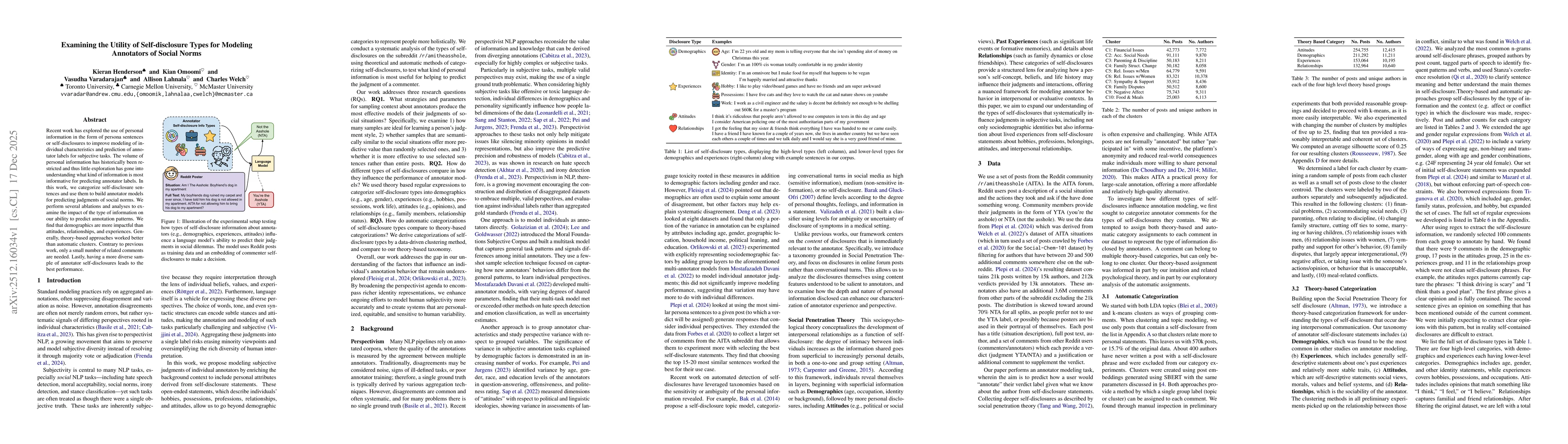 Thumbnail for Examining the Utility of Self-disclosure Types for Modeling Annotators of Social Norms