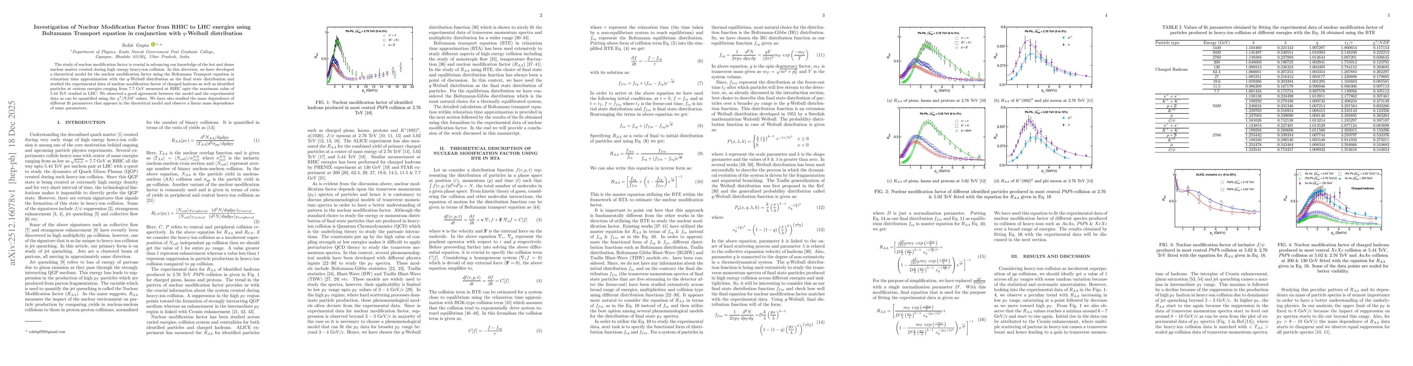 Thumbnail for Investigation of Nuclear Modification Factor from RHIC to LHC energies using Boltzmann Transport equation in conjunction with q-Weibull distribution