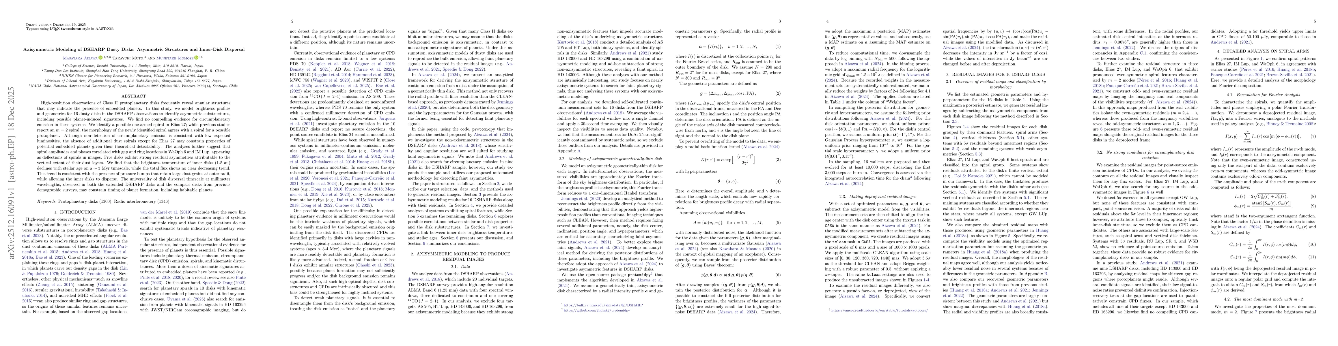 Thumbnail for Axisymmetric Modeling of DSHARP Dusty Disks: Asymmetric Structures and Inner-Disk Dispersal