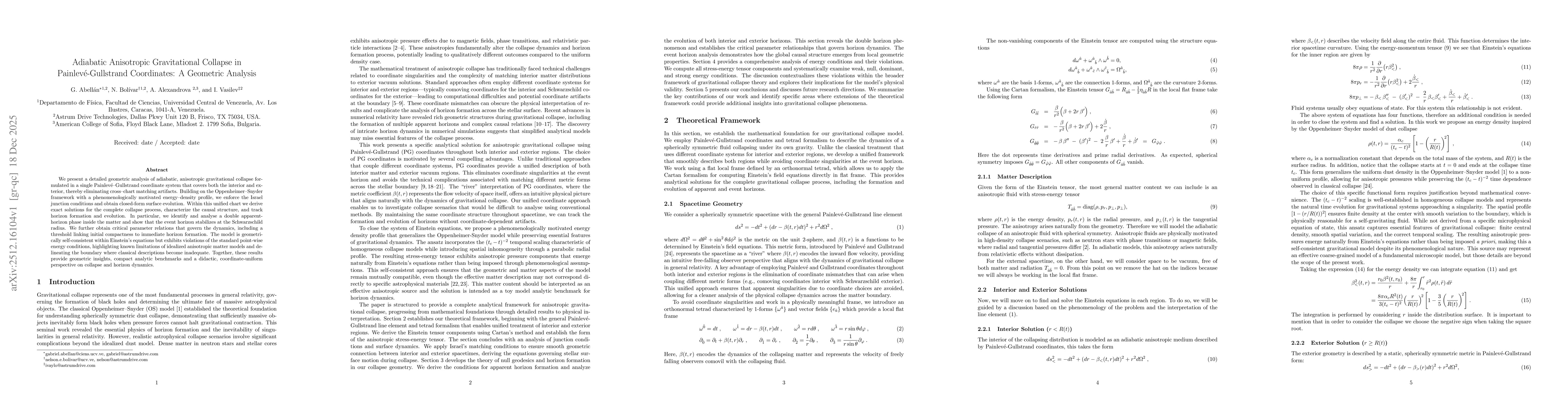Thumbnail for Adiabatic Anisotropic Gravitational Collapse in Painlevé-Gullstrand Coordinates: A Geometric Analysis