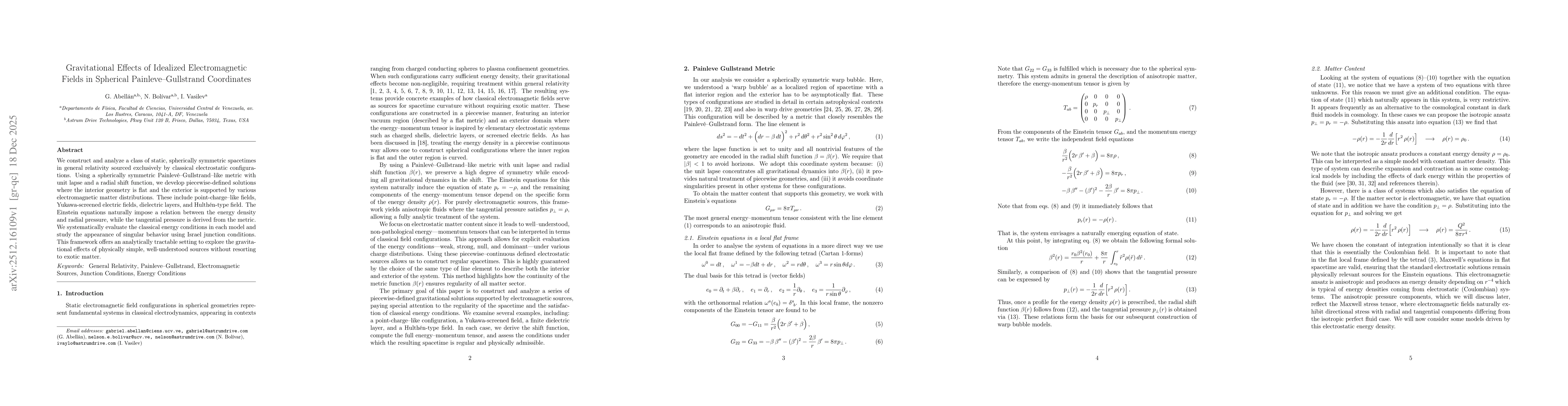 Thumbnail for Gravitational Effects of Sources Inspired by ideal Electromagnetic Fields in Spherical Painlevé-Gullstrand Coordinates