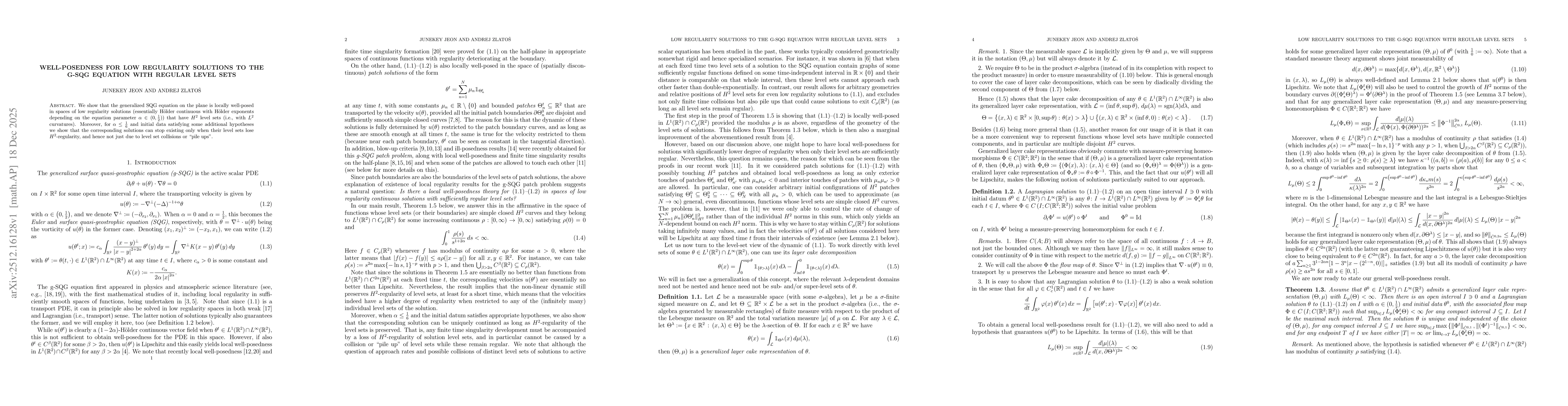 Thumbnail for Well-Posedness for Low Regularity Solutions to the g-SQG Equation with Regular Level Sets