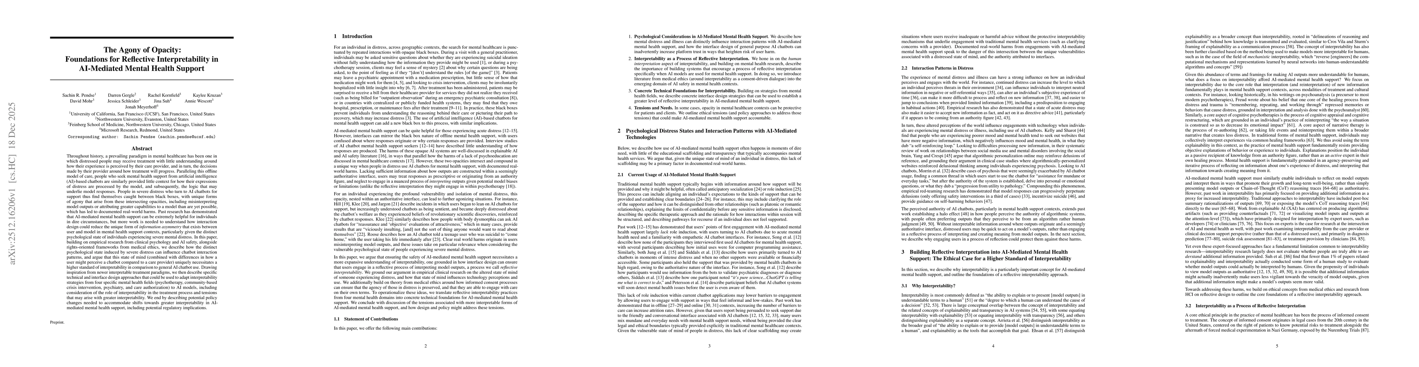 Thumbnail for The Agony of Opacity: Foundations for Reflective Interpretability in AI-Mediated Mental Health Support