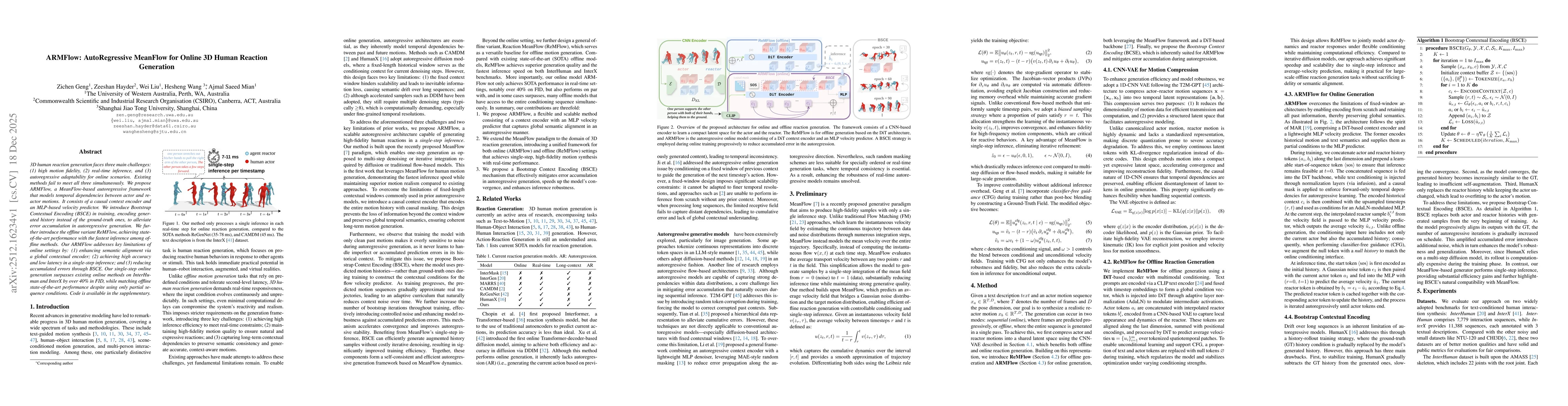 Thumbnail for ARMFlow: AutoRegressive MeanFlow for Online 3D Human Reaction Generation
