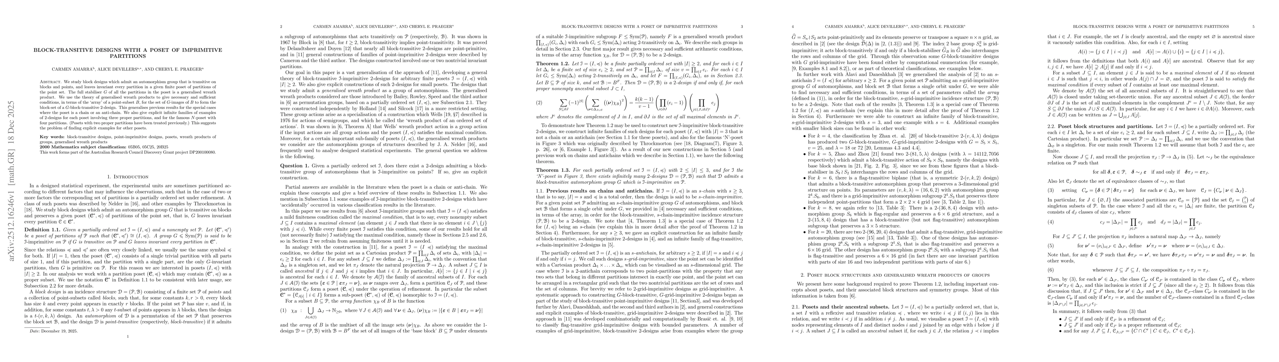 Thumbnail for Block-transitive designs with a poset of imprimitive partitions