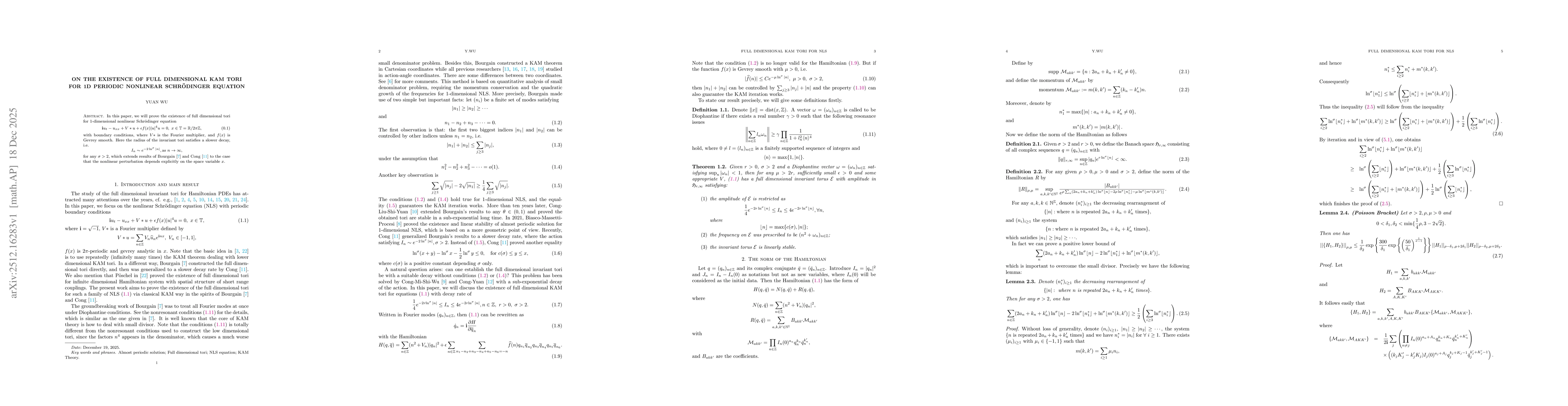 Thumbnail for On the existence of full dimensional KAM tori for 1D periodic nonlinear Schrödinger equation