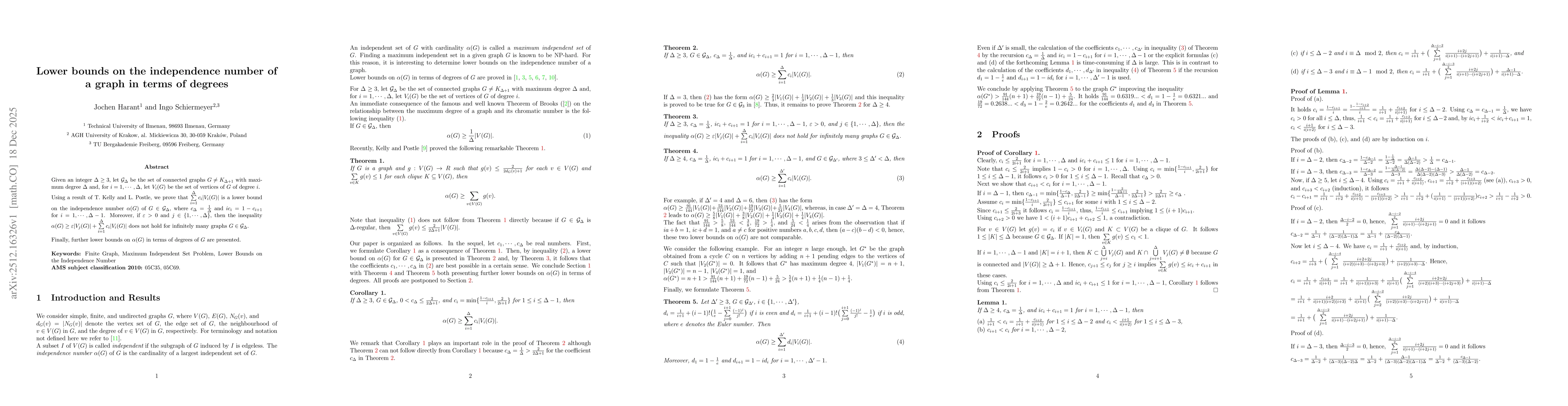 Thumbnail for Lower bounds on the independence number of a graph in terms of degrees