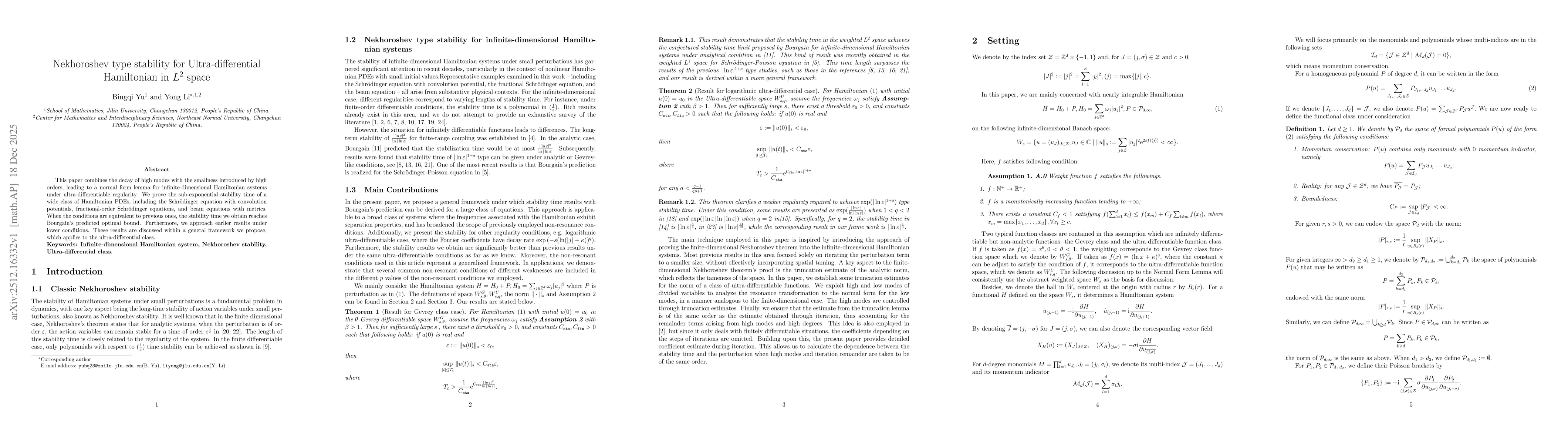Thumbnail for Nekhoroshev type stability for Ultra-differential Hamiltonian in $L^2$ space