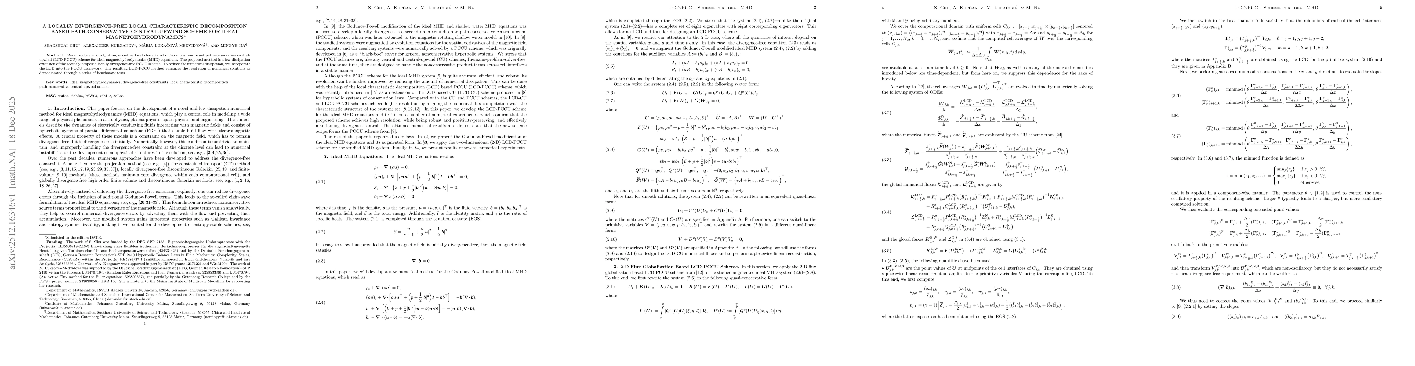 Thumbnail for A Locally Divergence-Free Local Characteristic Decomposition Based Path-Conservative Central-Upwind Scheme for Ideal Magnetohydrodynamics