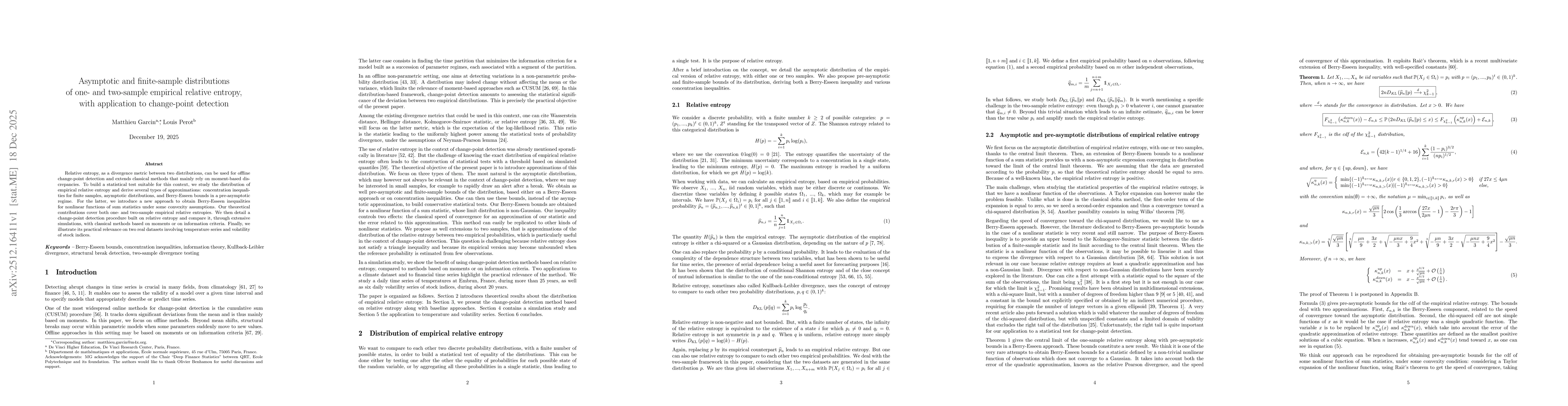 Thumbnail for Asymptotic and finite-sample distributions of one- and two-sample empirical relative entropy, with application to change-point detection