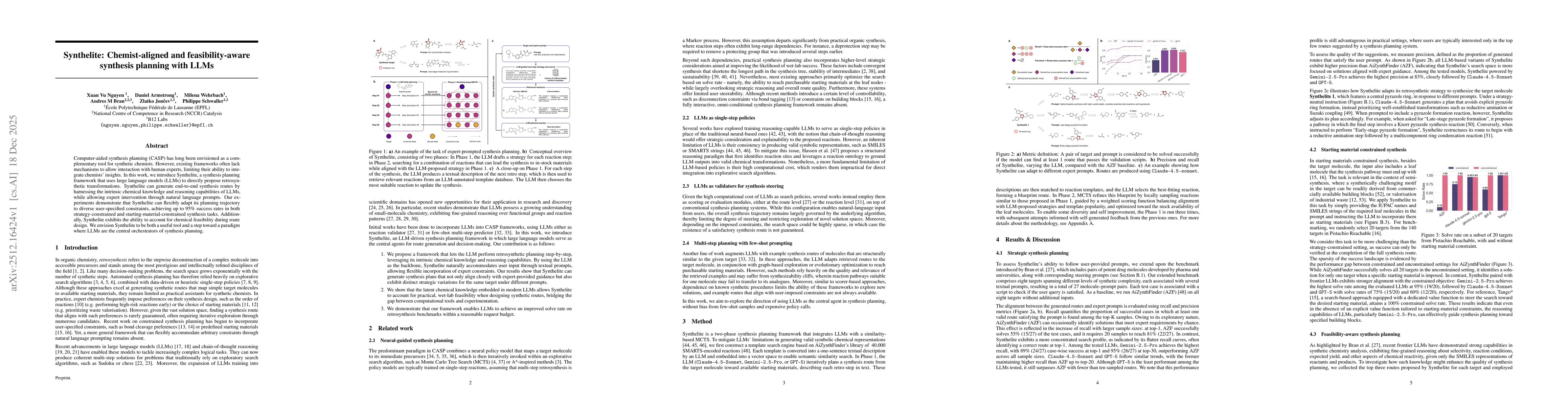 Thumbnail for Synthelite: Chemist-aligned and feasibility-aware synthesis planning with LLMs