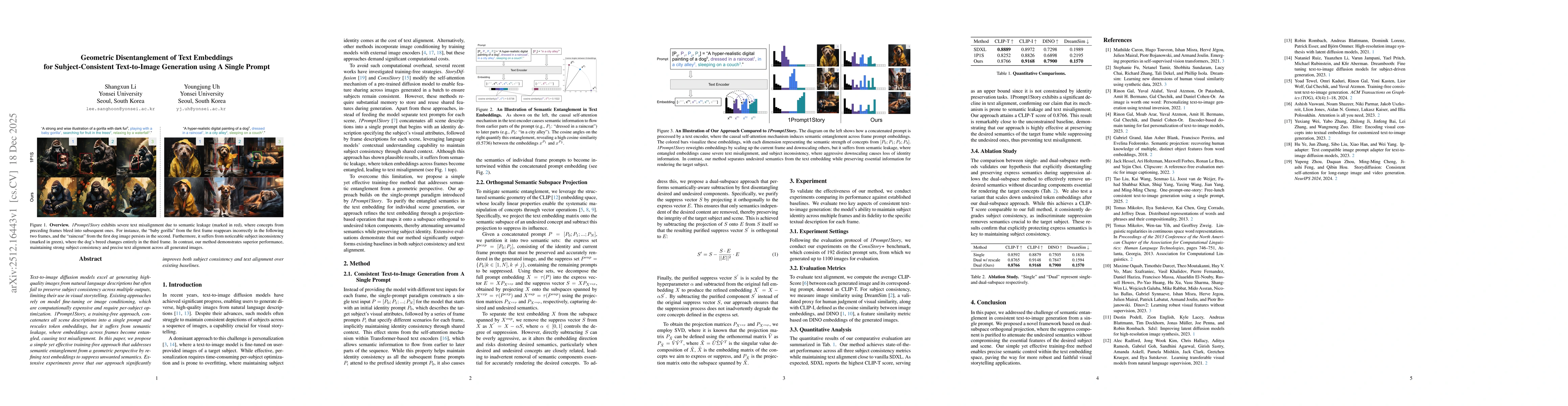 Thumbnail for Geometric Disentanglement of Text Embeddings for Subject-Consistent Text-to-Image Generation using A Single Prompt