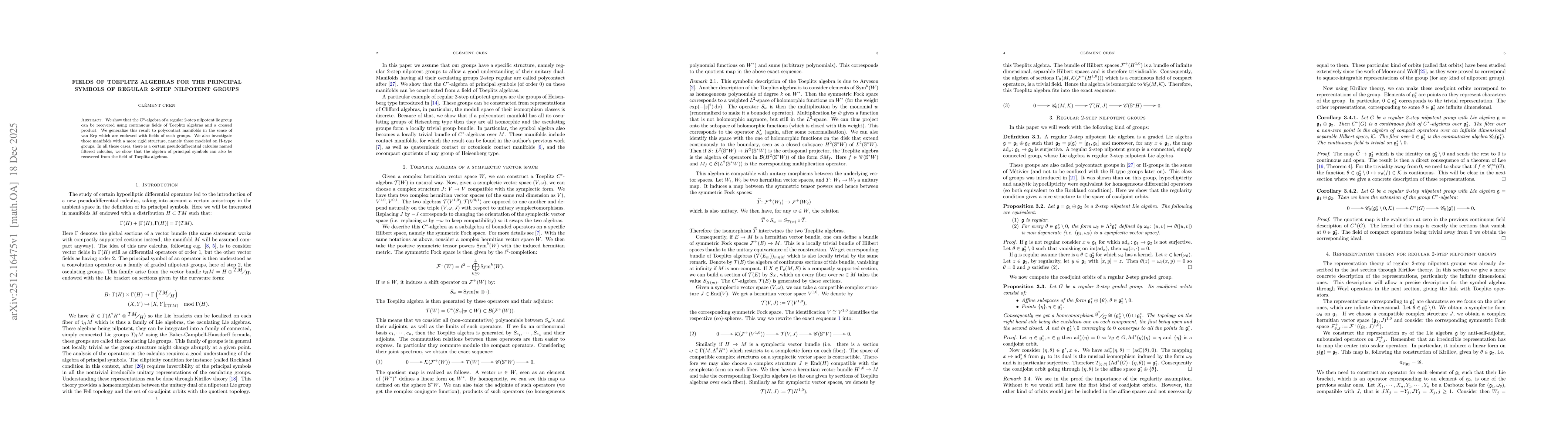 Thumbnail for Fields of Toeplitz algebras for the principal symbol of regular 2-step nilpotent groups