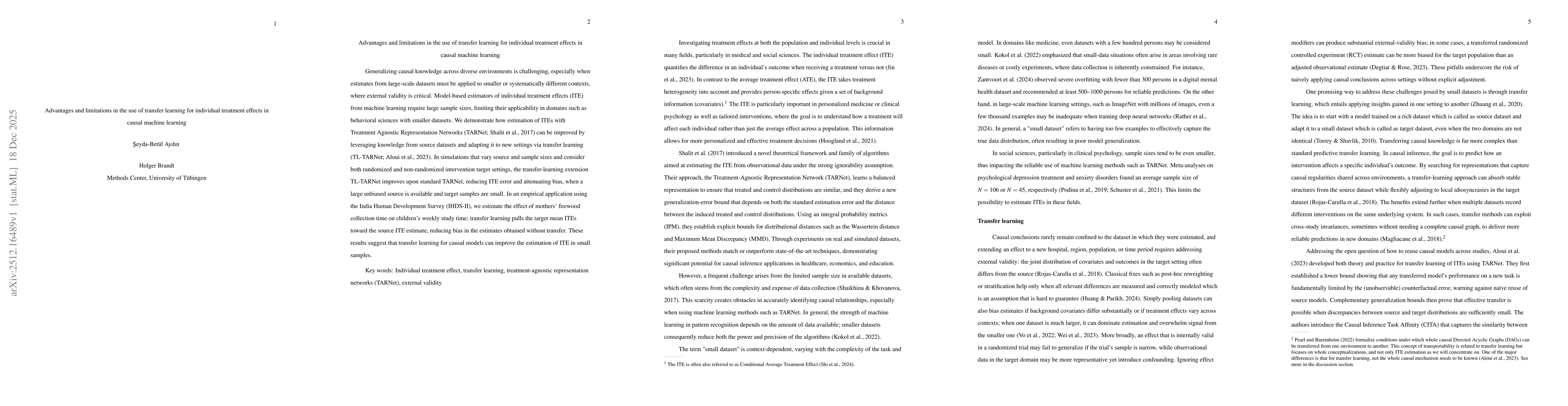 Thumbnail for Advantages and limitations in the use of transfer learning for individual treatment effects in causal machine learning