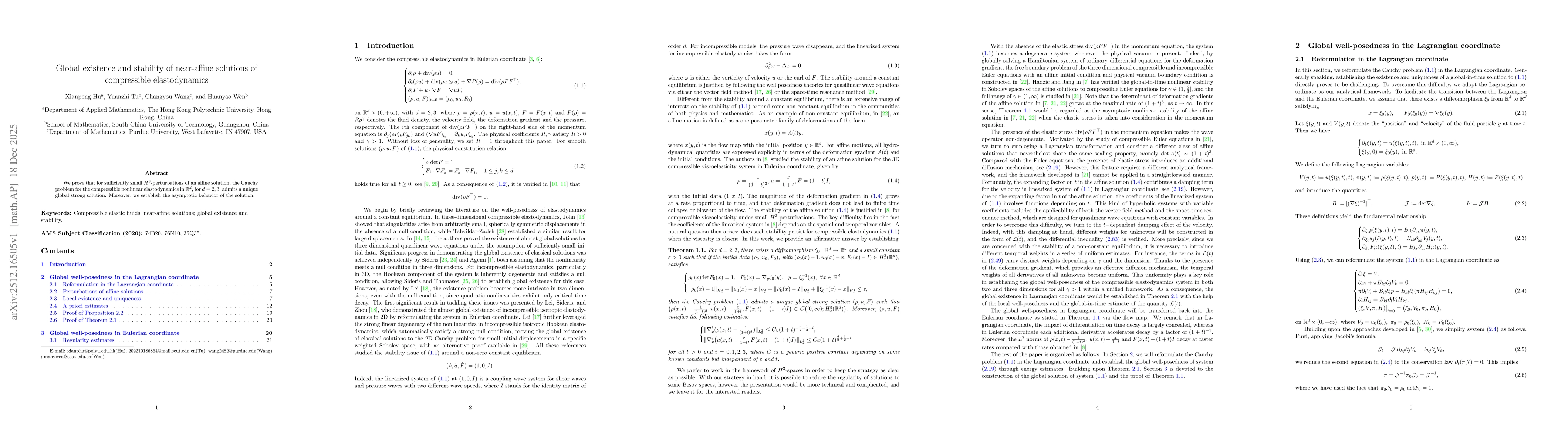 Thumbnail for Global existence and stability of near-affine solutions of compressible elastodynamics