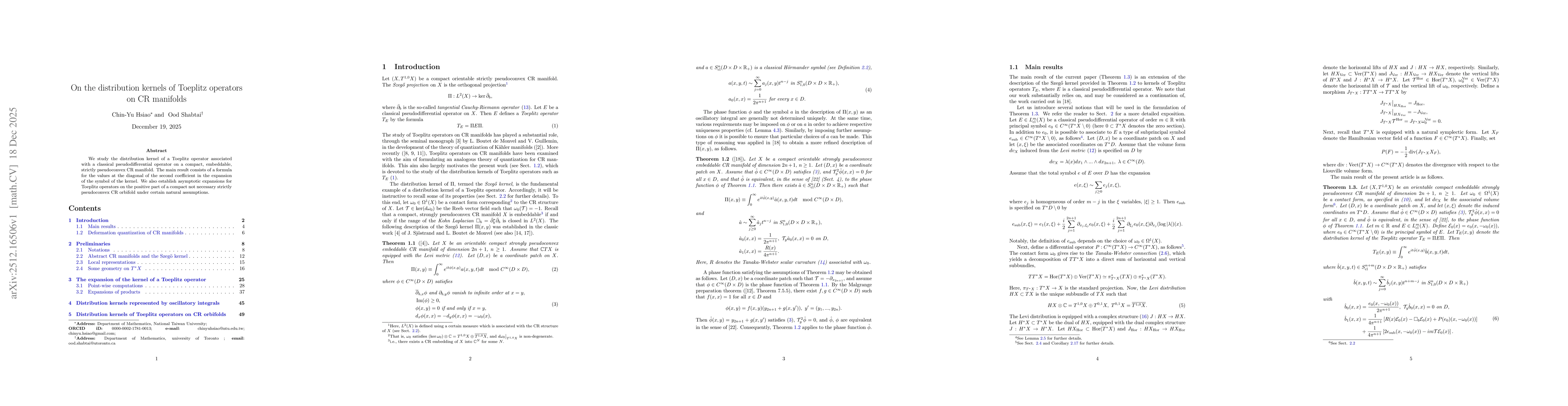 Thumbnail for On the distribution kernels of Toeplitz operators on CR manifolds