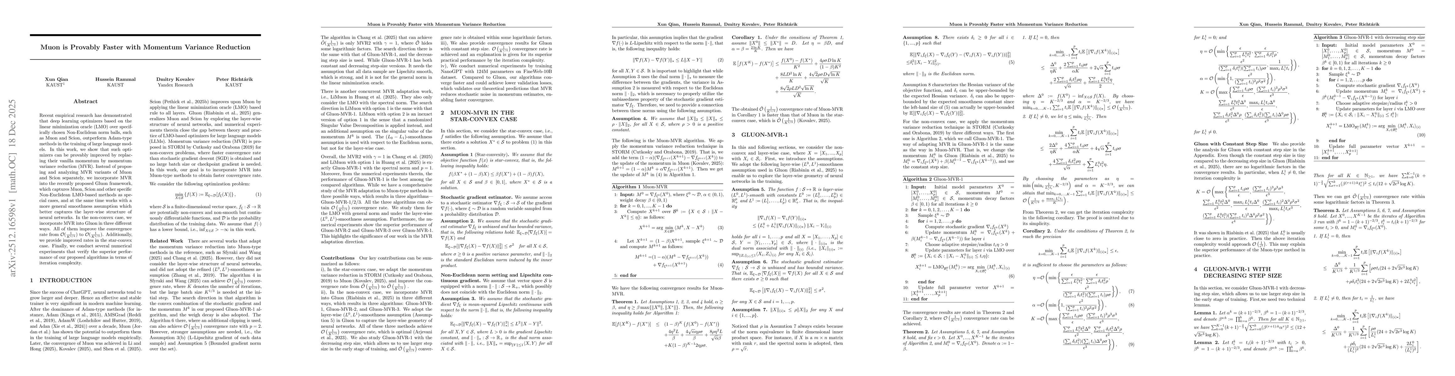 Thumbnail for Muon is Provably Faster with Momentum Variance Reduction